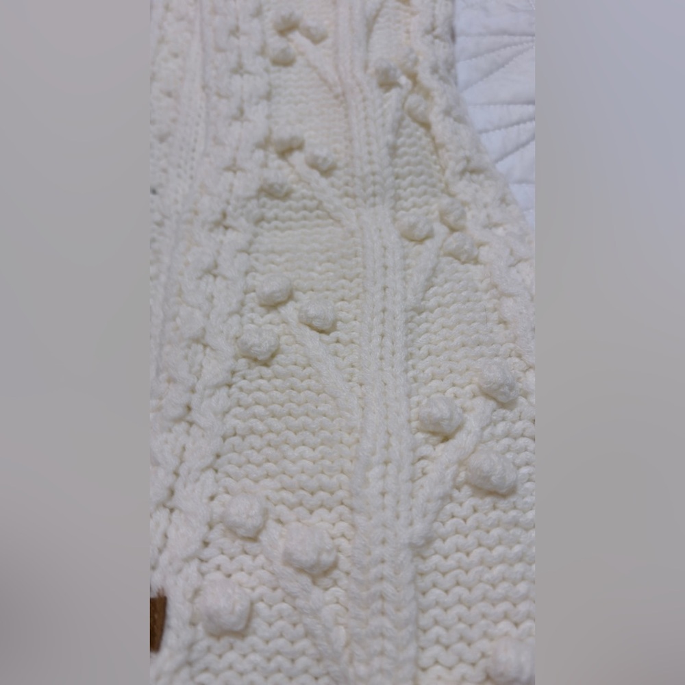 Woolrich Woolen Mills Ecru Ivory Faux Fur Hooded Knit Scarf CABLE CHUNKY cozy - Picture 5 of 9